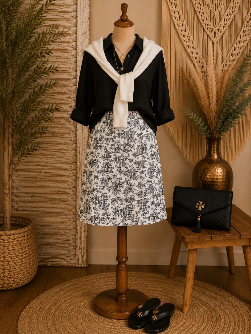 GAP Black & White Toile Cotton A-Line Skirt Size 10